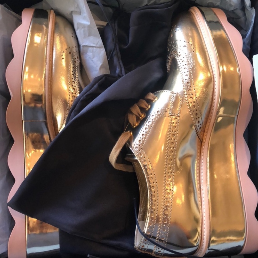 Authentic Women’s Gold Prada Oxfords